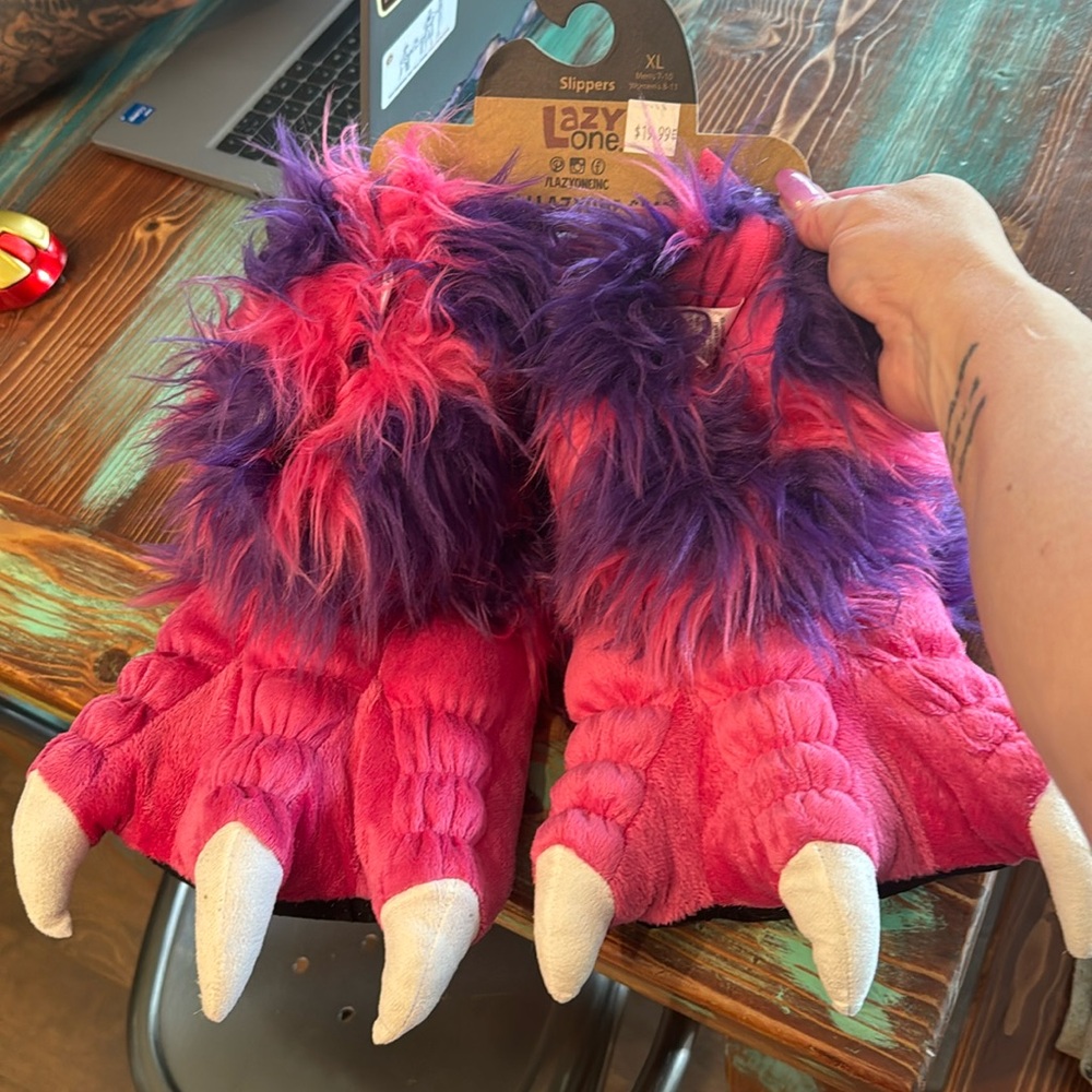 Lazy One pink Monster Paw Slippers